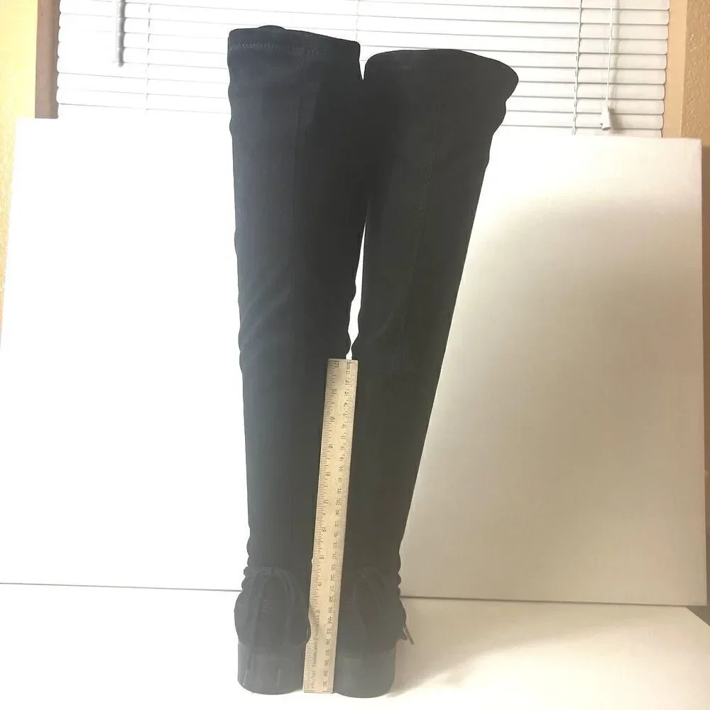 Madden Girl Women 7.5M Black Faux Suede Over The Knee Boots Pull On/Zip Low Heel